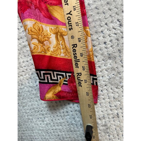 Vintage 100% Silk Floral Patterned Button Up Light Soft Jacket Vibrant Pink Gold - Picture 14 of 15